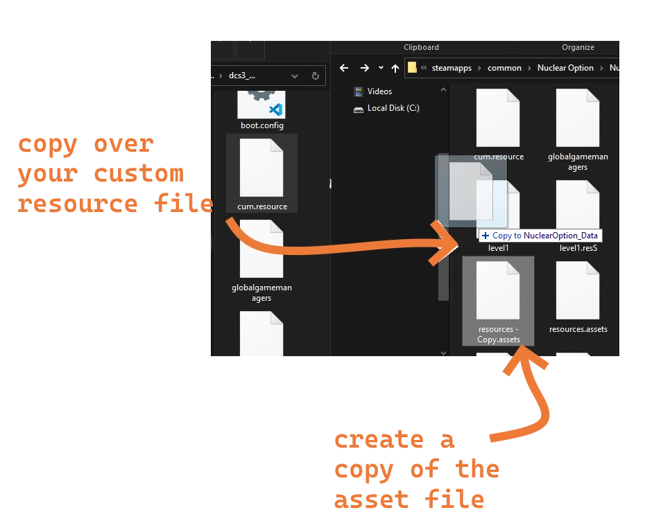 tutorial showing how to copy my custom resource file and how to create a backup of the asset file